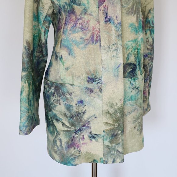 NAF NAF PARIS Size 40 (US Size Large) Green Blue Palm Tree Jacket Coat - Picture 7 of 11
